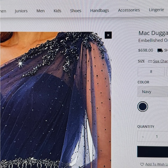 MacDuggal asymmetrical long gown very flattering 
Navy and silver One shoulder. - Picture 5 of 6